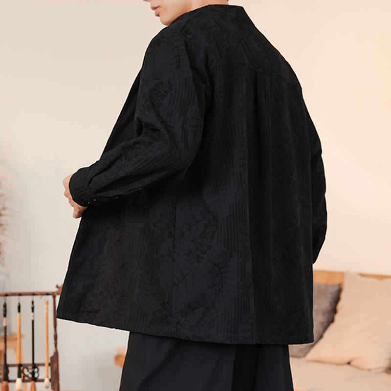Buddha Stones Fall Jacquard Plants Flower Pattern Long Sleeve Men's Cotton Kimono - image 33