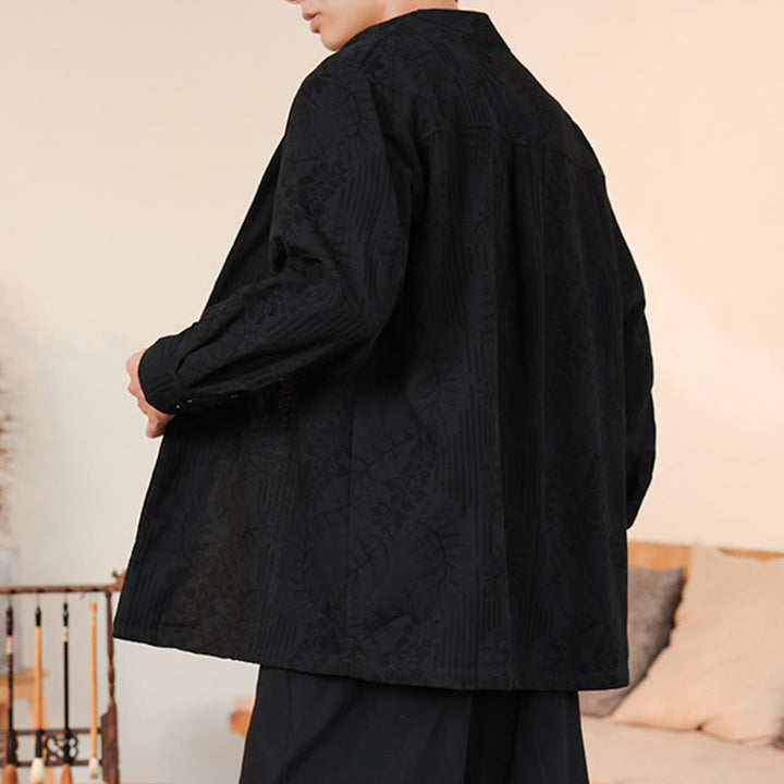 Buddha Stones Fall Jacquard Plants Flower Pattern Long Sleeve Men's Cotton Kimono - image 33