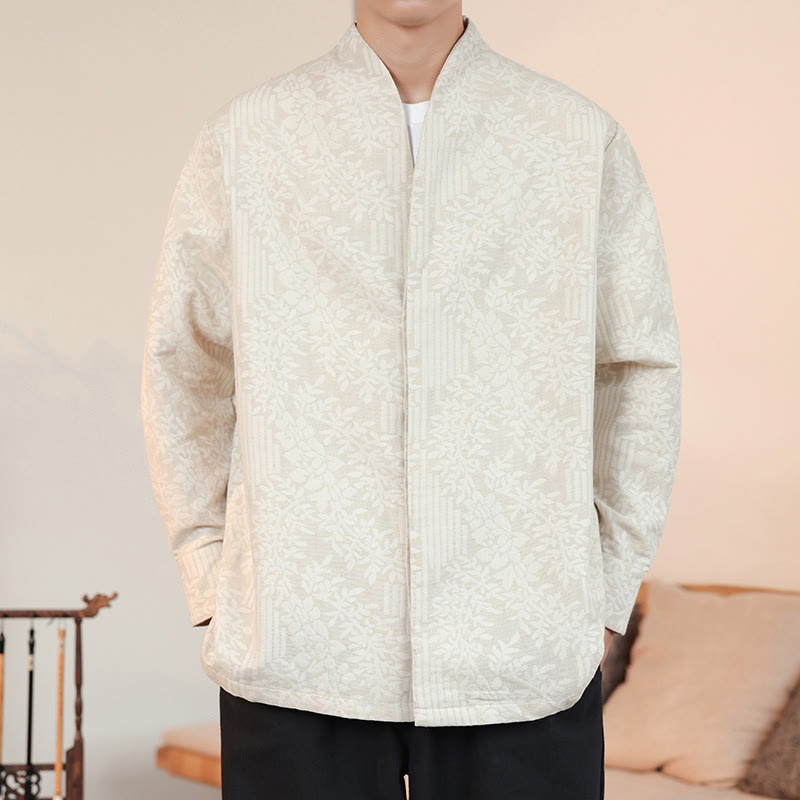 Buddha Stones Fall Jacquard Plants Flower Pattern Long Sleeve Men's Cotton Kimono - image 16