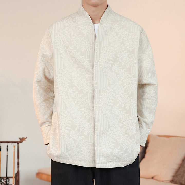 Buddha Stones Fall Jacquard Plants Flower Pattern Long Sleeve Men's Cotton Kimono - image 16