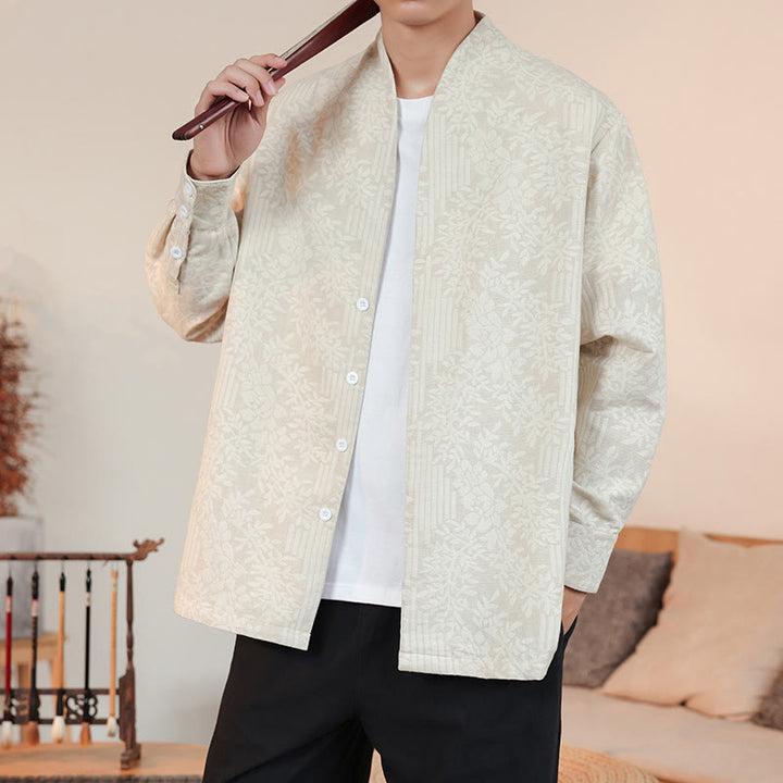 Buddha Stones Fall Jacquard Plants Flower Pattern Long Sleeve Men's Cotton Kimono - image 15