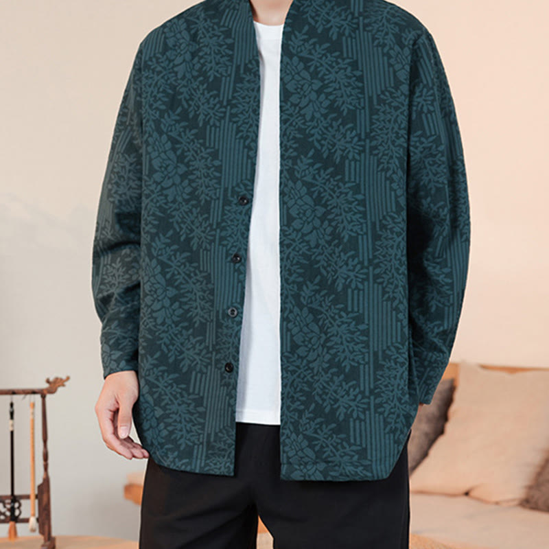 Buddha Stones Fall Jacquard Plants Flower Pattern Long Sleeve Men's Cotton Kimono - image 25