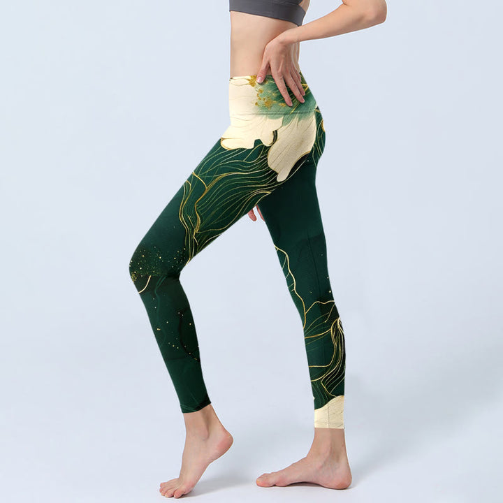 Buddha Stones Elegant Flowers Pattern Print Gym Leggings Women's Yoga Pants - image 2