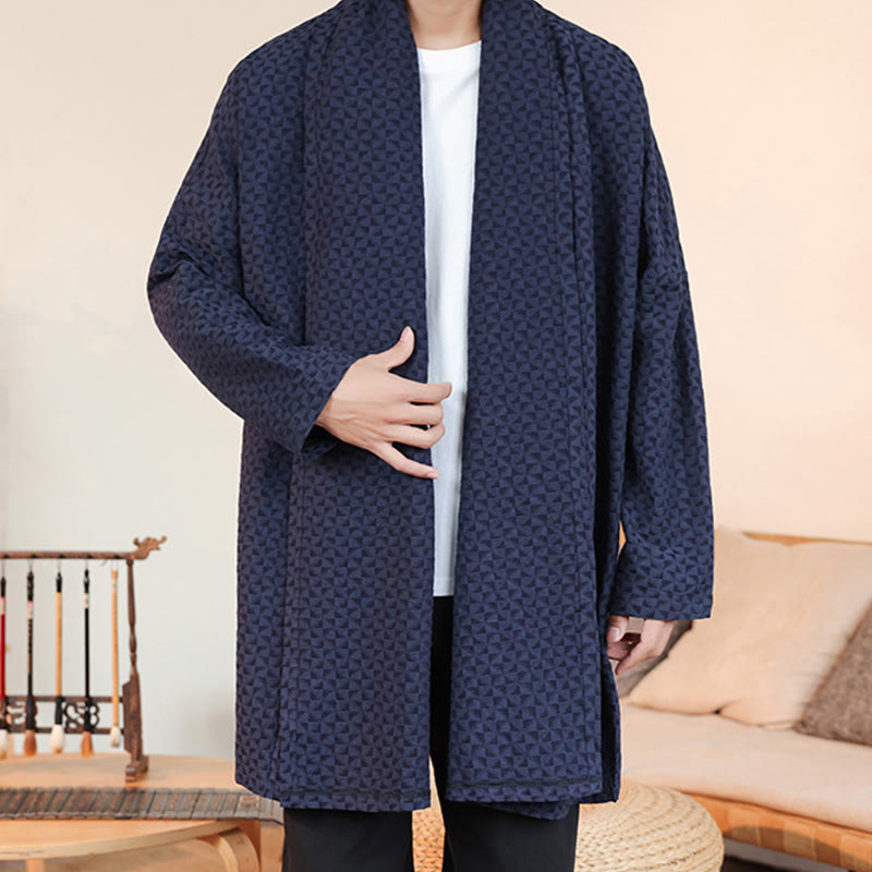 Buddha Stones Winter Jacquard Simple Design Men's Cotton Long Sleeve Kimono - image 4