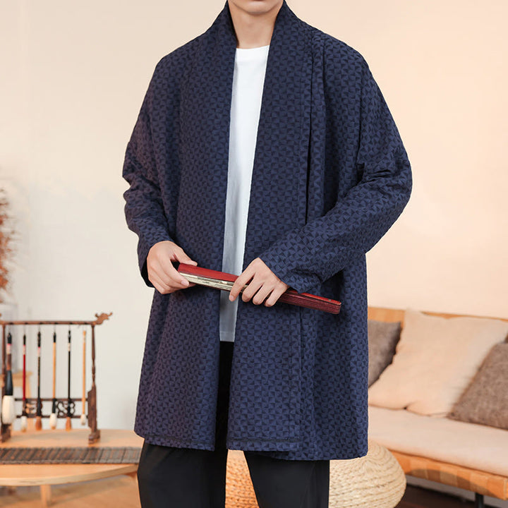 Buddha Stones Winter Jacquard Simple Design Men's Cotton Long Sleeve Kimono - image 0