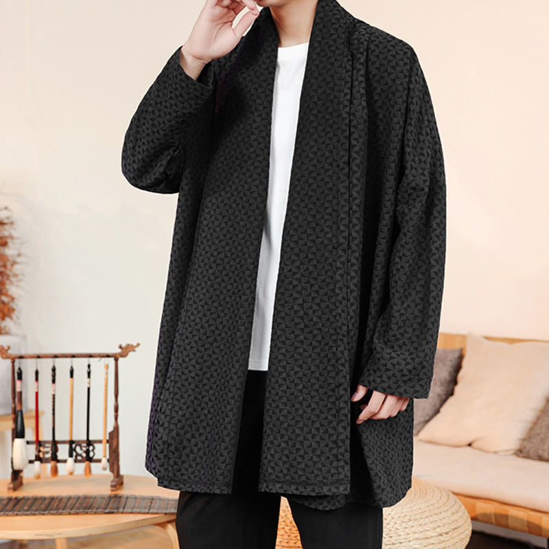 Buddha Stones Winter Jacquard Simple Design Men's Cotton Long Sleeve Kimono - image 17