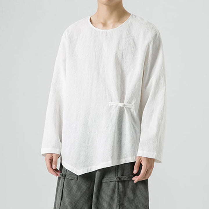 Buddha Stones Men's Chinese Frog-Button Plain Design Cotton Long Sleeve T-Shirt Zen Clothing - image 12