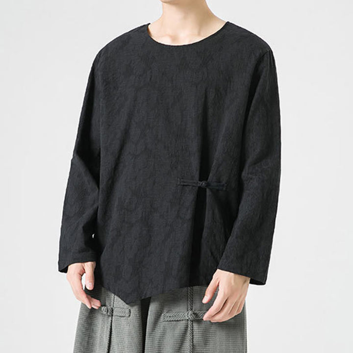 Buddha Stones Men's Chinese Frog-Button Plain Design Cotton Long Sleeve T-Shirt Zen Clothing - image 26