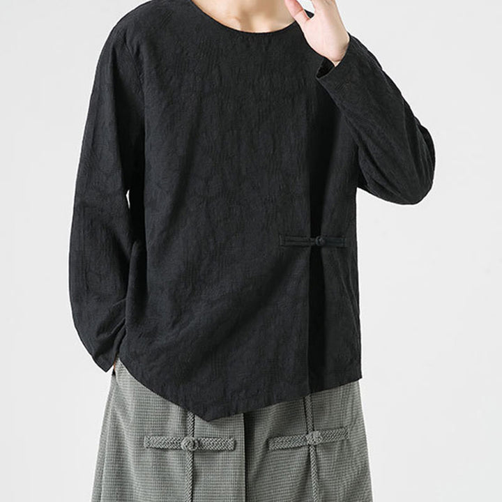 Buddha Stones Men's Chinese Frog-Button Plain Design Cotton Long Sleeve T-Shirt Zen Clothing - image 28