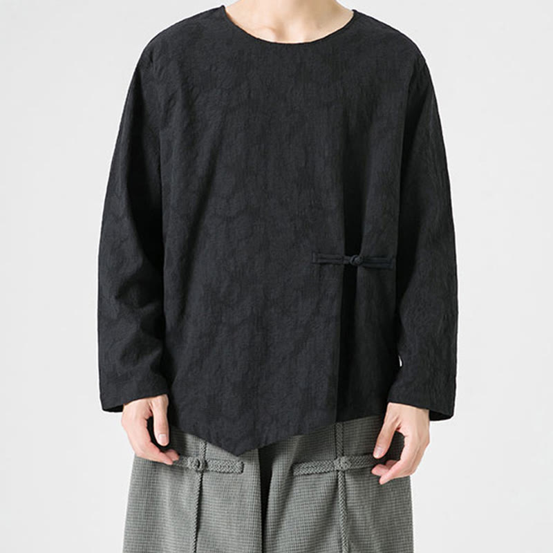 Buddha Stones Men's Chinese Frog-Button Plain Design Cotton Long Sleeve T-Shirt Zen Clothing - image 25