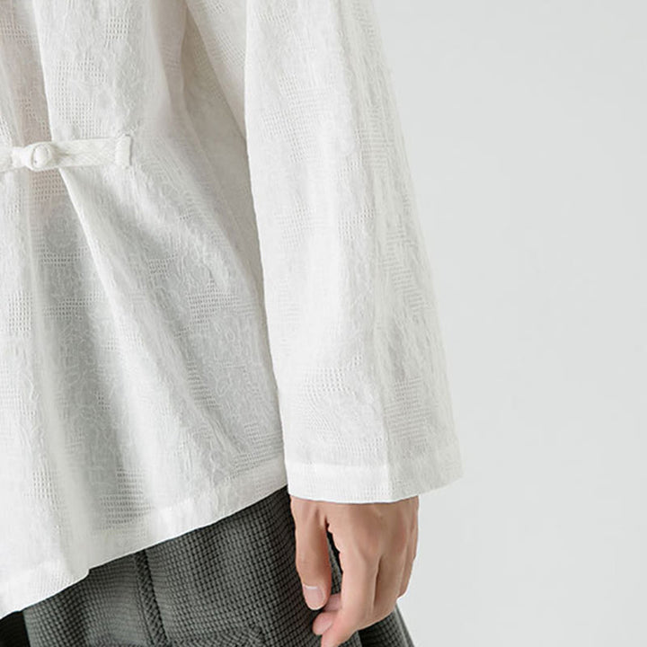 Buddha Stones Men's Chinese Frog-Button Plain Design Cotton Long Sleeve T-Shirt Zen Clothing - image 22