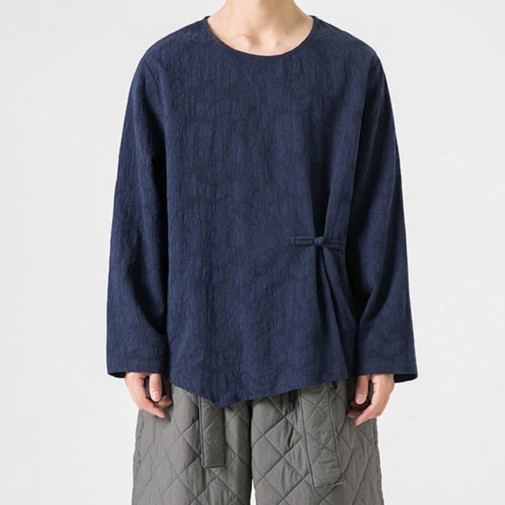 Buddha Stones Men's Chinese Frog-Button Plain Design Cotton Long Sleeve T-Shirt Zen Clothing - image 2