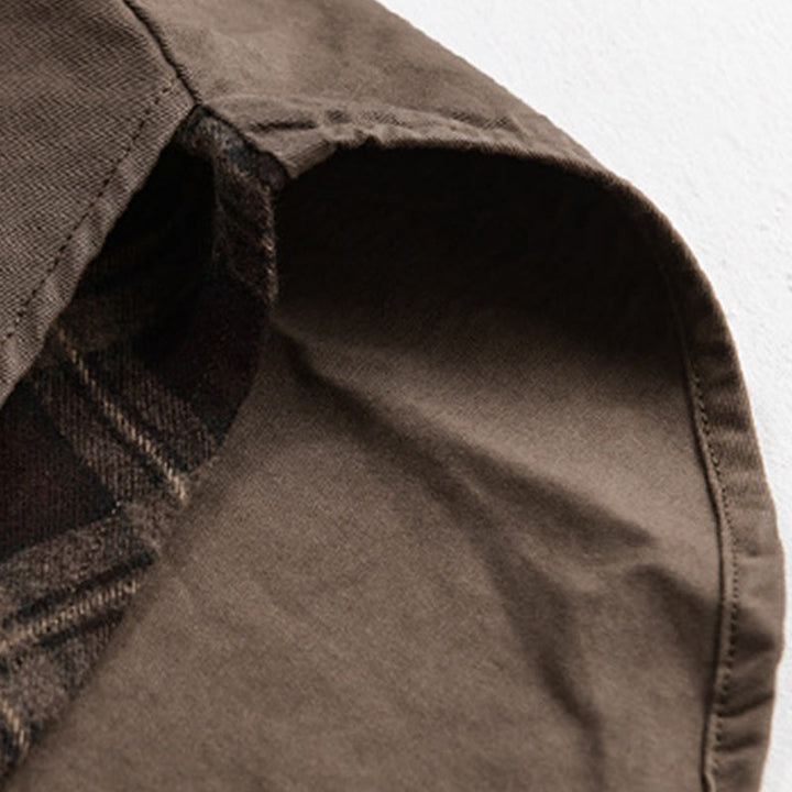 Buddha Stones Spring Plaid Pattern Fake Two-piece Long Sleeve Men's Cotton Jacket With Pocket - image 18