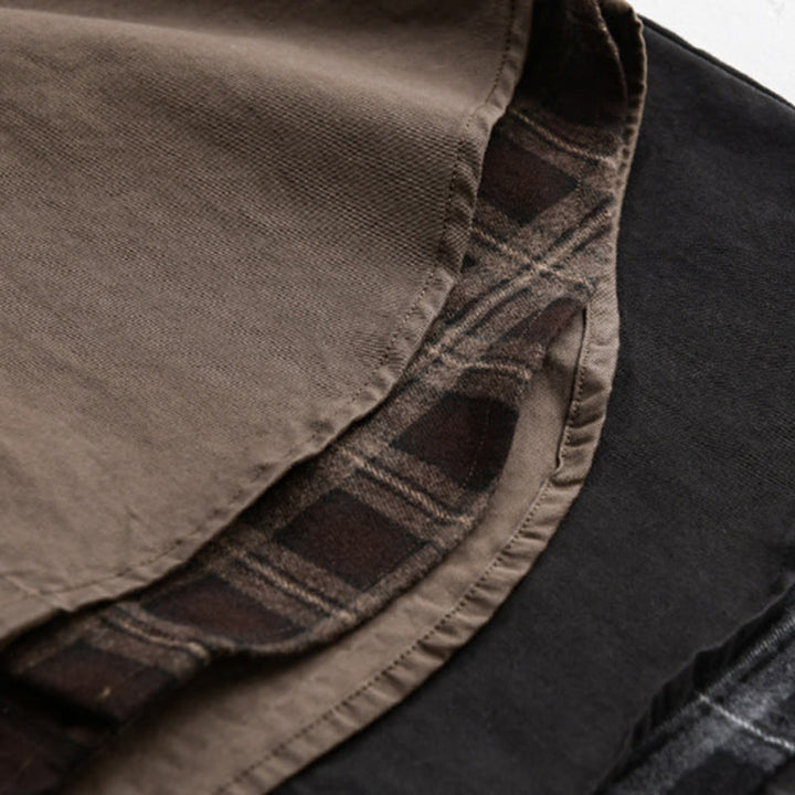 Buddha Stones Spring Plaid Pattern Fake Two-piece Long Sleeve Men's Cotton Jacket With Pocket - image 24