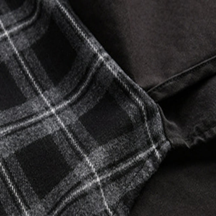 Buddha Stones Spring Plaid Pattern Fake Two-piece Long Sleeve Men's Cotton Jacket With Pocket - image 4