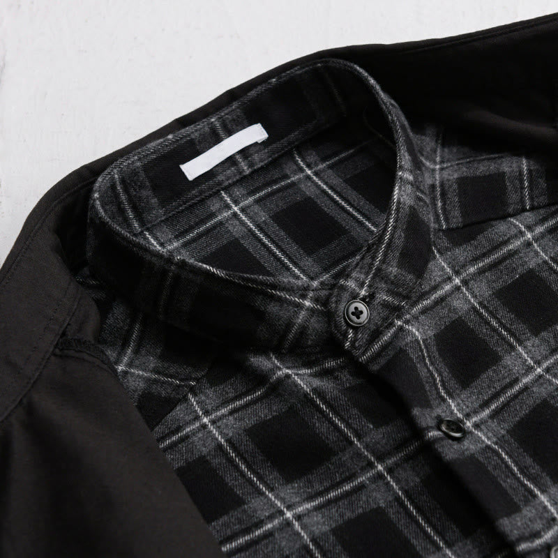 Buddha Stones Spring Plaid Pattern Fake Two-piece Long Sleeve Men's Cotton Jacket With Pocket - image 3