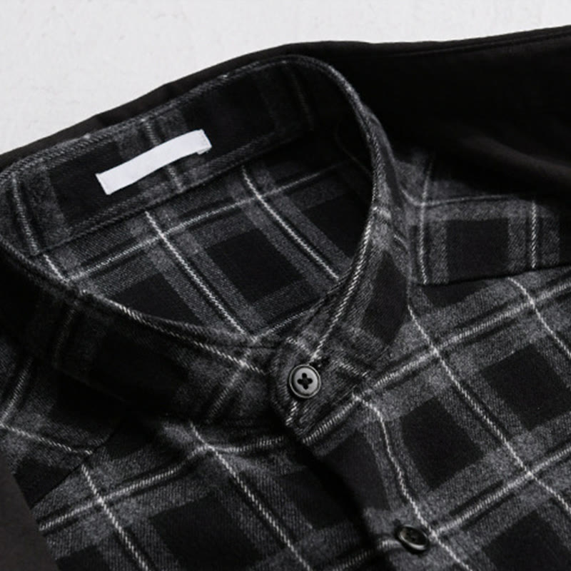 Buddha Stones Spring Plaid Pattern Fake Two-piece Long Sleeve Men's Cotton Jacket With Pocket - image 2