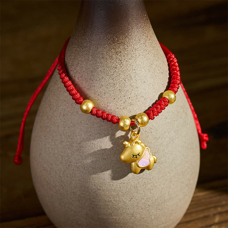 Buddha Stones Winged Year Of The Horse Red String Copper Braided Connection Bracelet - image 4