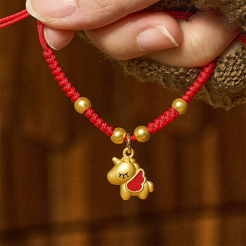 Buddha Stones Winged Year Of The Horse Red String Copper Braided Connection Bracelet - Red Winged Horse(Wrist Circumference: 10-18 cm) - image 0