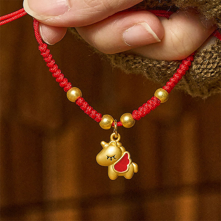 Buddha Stones Winged Year Of The Horse Red String Copper Braided Connection Bracelet - Red Winged Horse(Wrist Circumference: 10-18 cm) - image 0
