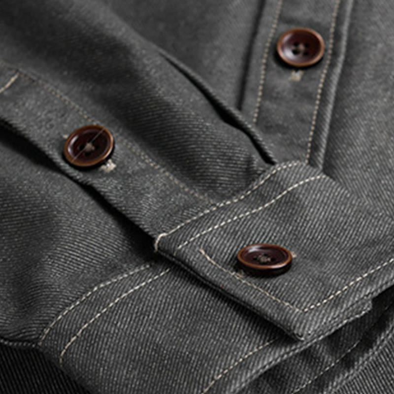 Buddha Stones Fall Plain Buttons Long Sleeve Men's Cotton Jacket With Pocket - image 9