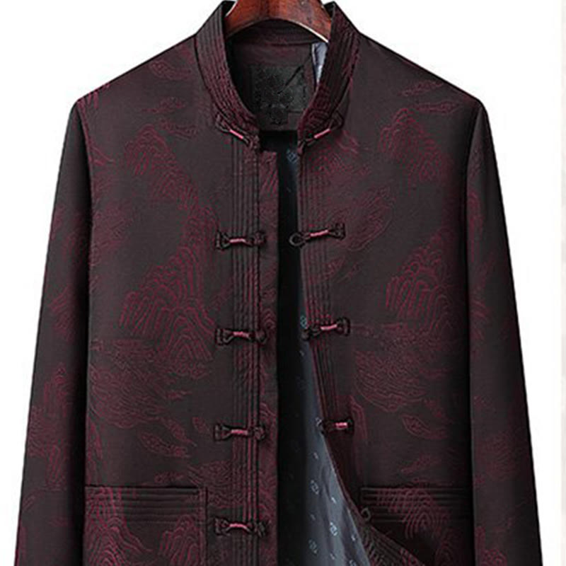 Buddha Stones 2Pcs Commute Tang Suit Frog-Button Men's Long Sleeve Shirt Pants Cotton Clothing Set - image 8