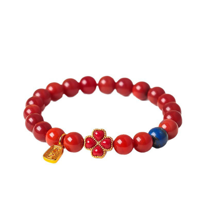 Buddha Stones Four Leaf Clover Flower Gourd South Red Agate White Agate Positive Beaded Bracelet - image 4