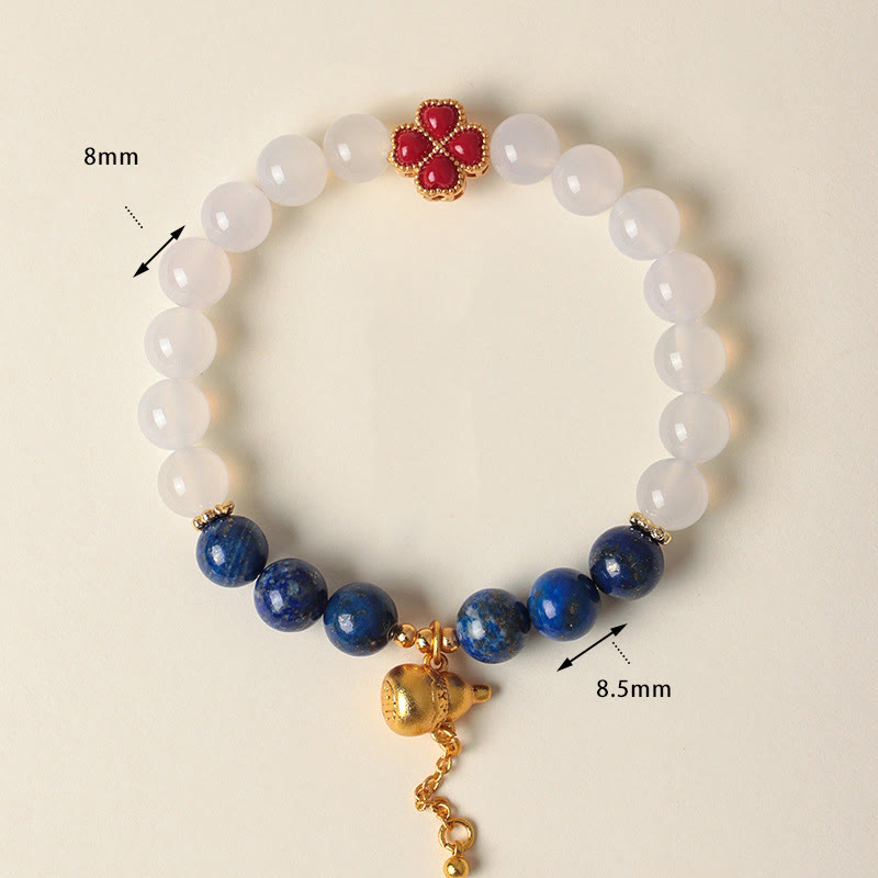 Buddha Stones Four Leaf Clover Flower Gourd South Red Agate White Agate Positive Beaded Bracelet - image 11