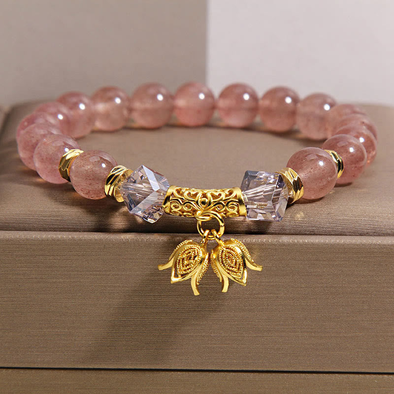 Buddha Stones Lily of the Valley Natural Strawberry Quartz Positive Beaded Bracelet - Strawberry Quartz(Wrist Circumference: 15-17cm) - image 0