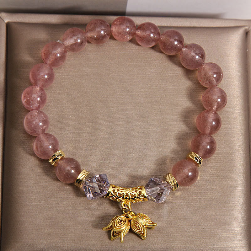 Buddha Stones Lily of the Valley Natural Strawberry Quartz Positive Beaded Bracelet - image 3