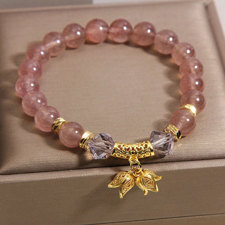 Buddha Stones Lily of the Valley Natural Strawberry Quartz Positive Beaded Bracelet - image 4