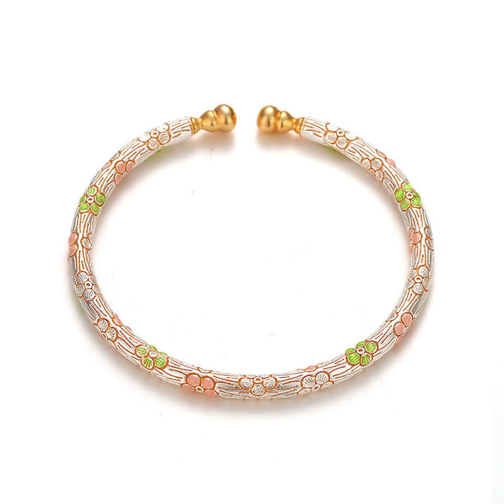 Buddha Stones Copper Handmade Enamel Flower Open Luck Bracelet Bangle - image 4