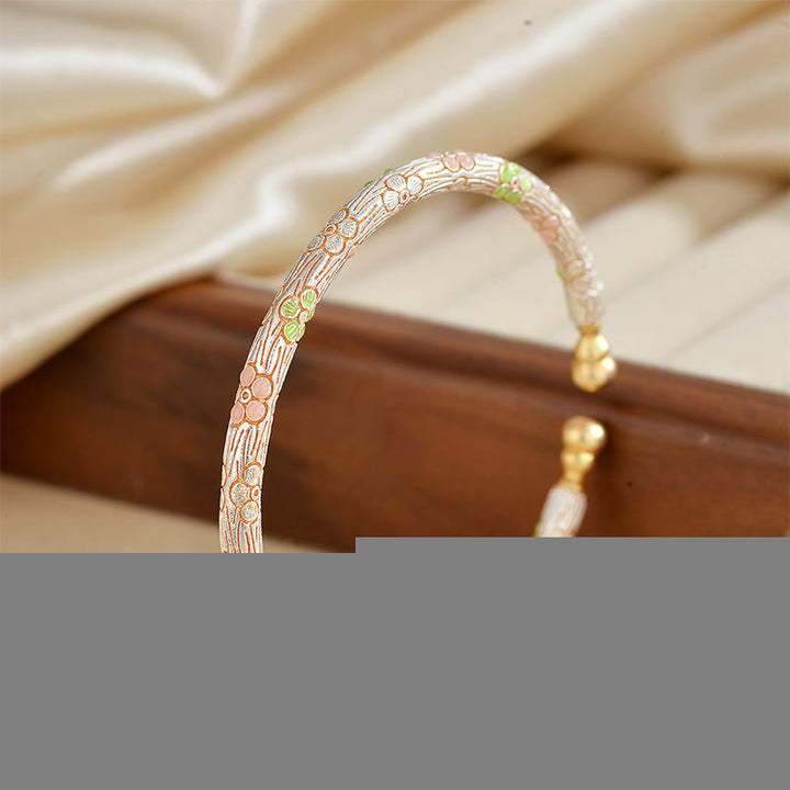 Buddha Stones Copper Handmade Enamel Flower Open Luck Bracelet Bangle - image 2