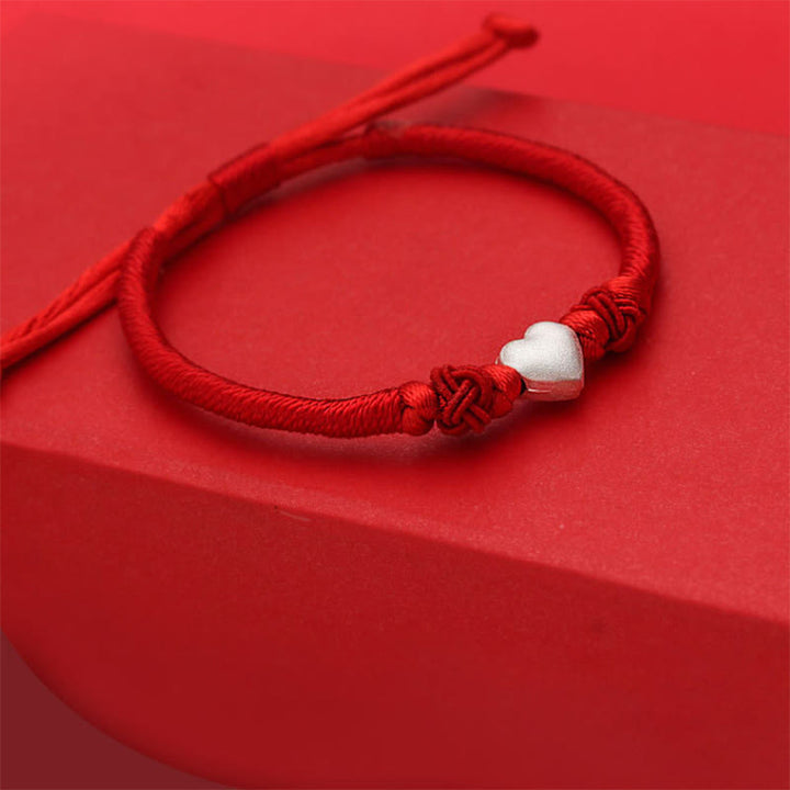 Buddha Stones 999 Sterling Silver 3D Heart Design Red String Connection Bracelet - image 4