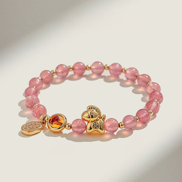Buddha Stones Year Of The Horse Strawberry Quartz Citrine Red Agate Pink Crystal Love Bracelet - Strawberry Quartz(Wrist Circumference:14-15cm) - image 0