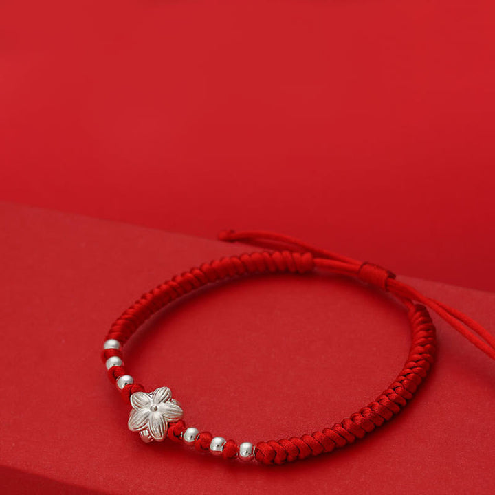 Buddha Stones 999 Sterling Silver Lotus Symbol 990 Sterling Silver Bead Red String Luck Bracelet - image 4