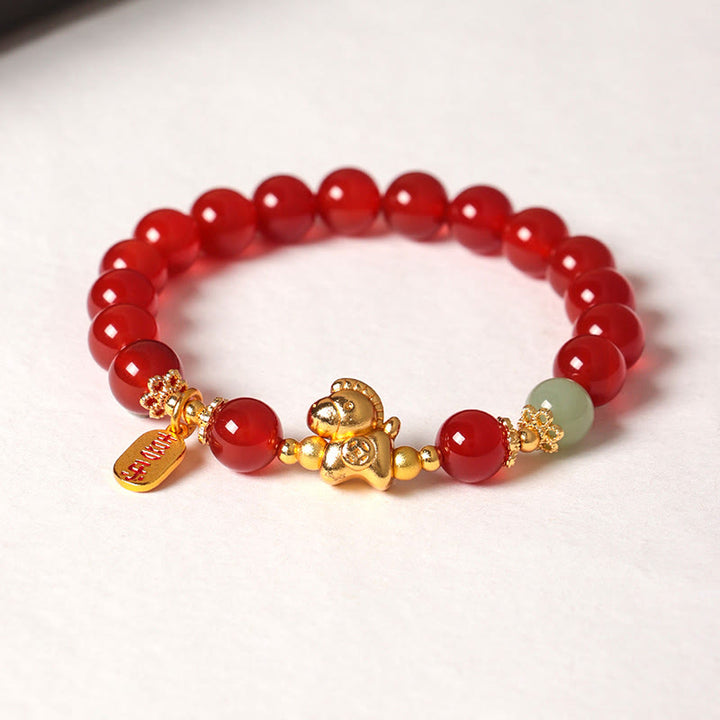 Buddha Stones Year Of The Horse Hetian Jade Black Obsidian Red Agate Strength Bracelet - image 11