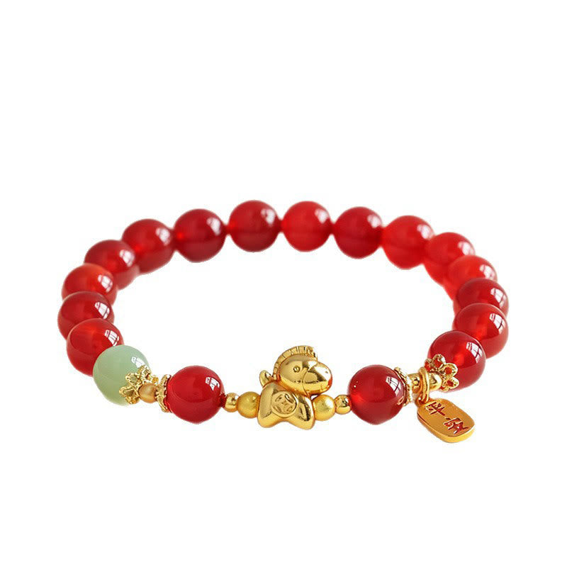 Buddha Stones Year Of The Horse Hetian Jade Black Obsidian Red Agate Strength Bracelet - image 12
