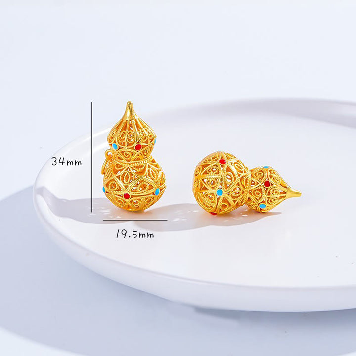 Buddha Stones Hollow Gourd Design 24k Gold Plated Brass Rope Necklace Pendant - image 5