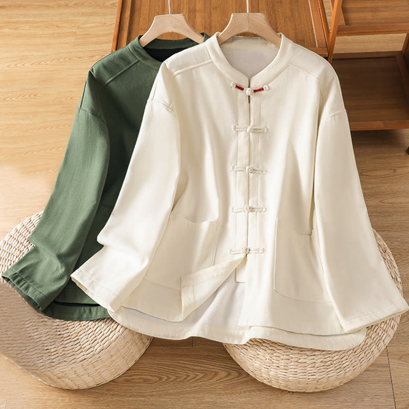 Buddha Stones Winter Frog-button Long Sleeve Cotton Fleece Lined Women's Thermal Jacket With Pockets - image 0