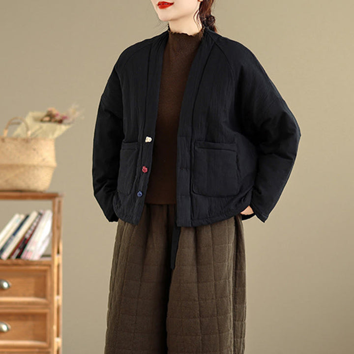 Buddha Stones Winter Long Sleeve Cotton Women's Thermal Jacket With Pockets - image 6