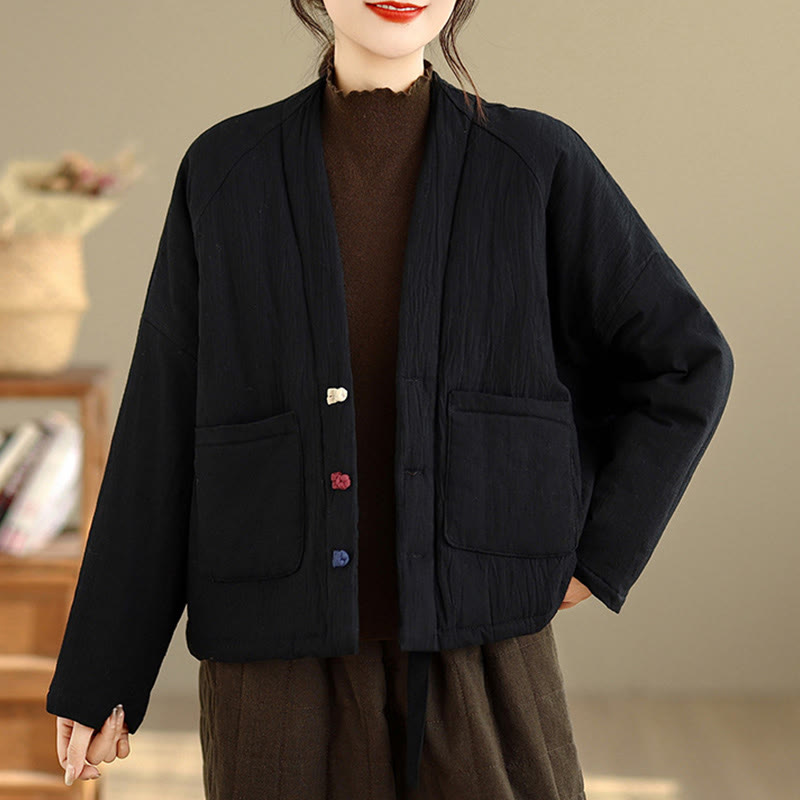 Buddha Stones Winter Long Sleeve Cotton Women's Thermal Jacket With Pockets - image 1