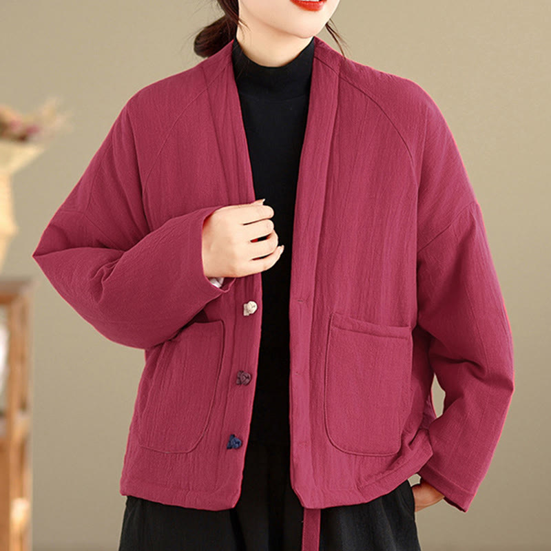 Buddha Stones Winter Long Sleeve Cotton Women's Thermal Jacket With Pockets - image 10