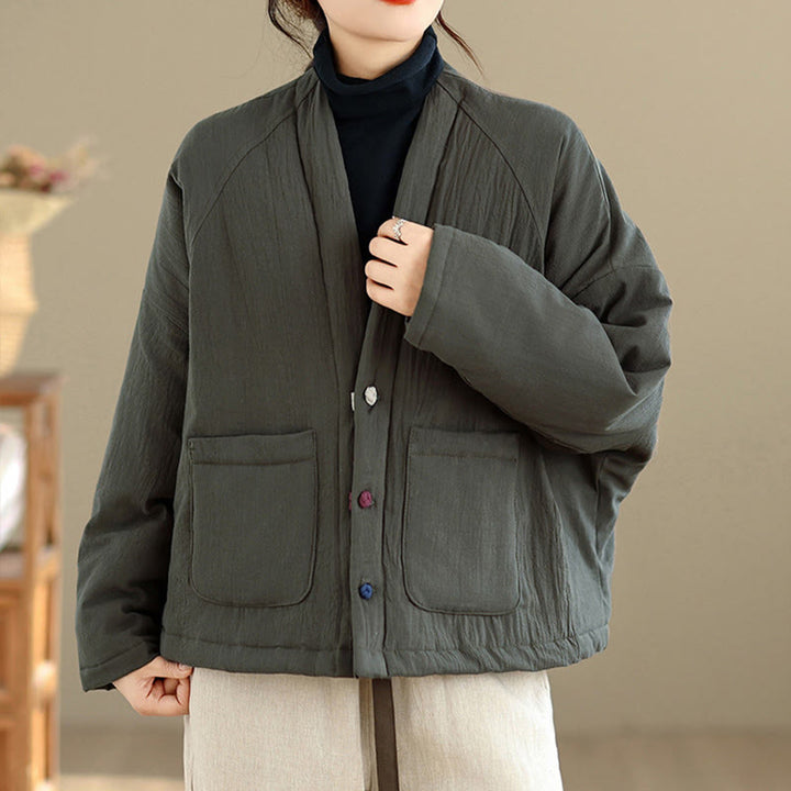 Buddha Stones Winter Long Sleeve Cotton Women's Thermal Jacket With Pockets - CadetBlue - US14，UK/AU18，EU46 (2XL) - image 14