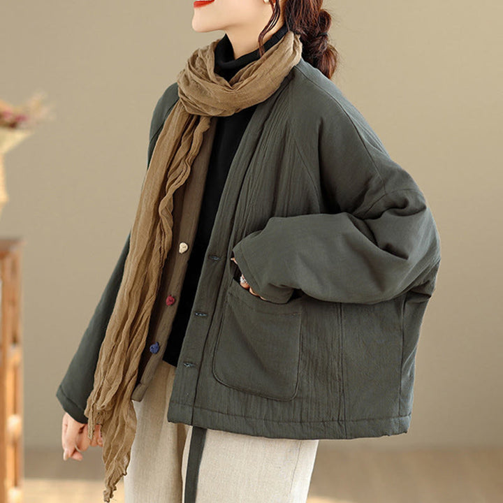 Buddha Stones Winter Long Sleeve Cotton Women's Thermal Jacket With Pockets - image 18