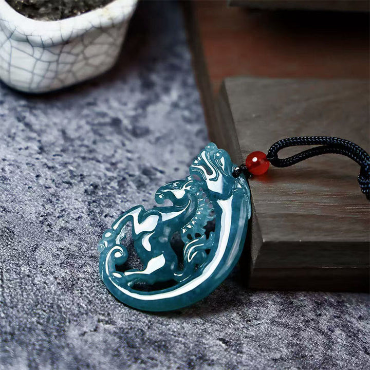 Buddha Stones Year Of The Horse Dragon Jade Luck Necklace Pendants - image 1
