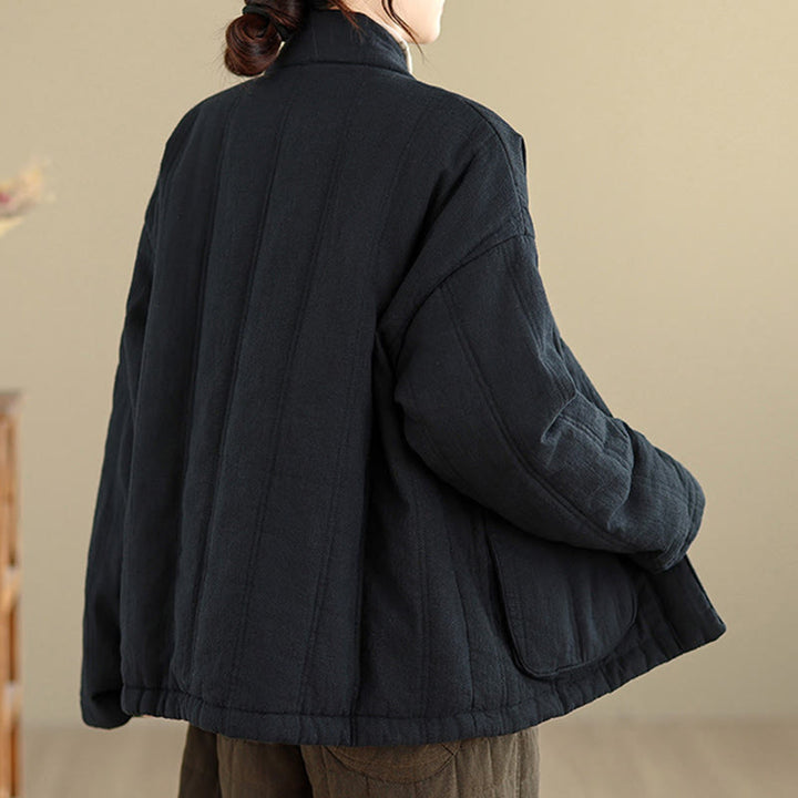 Buddha Stones Winter Solid Long Sleeve Cotton Women's Thermal Jacket With Pockets - image 19