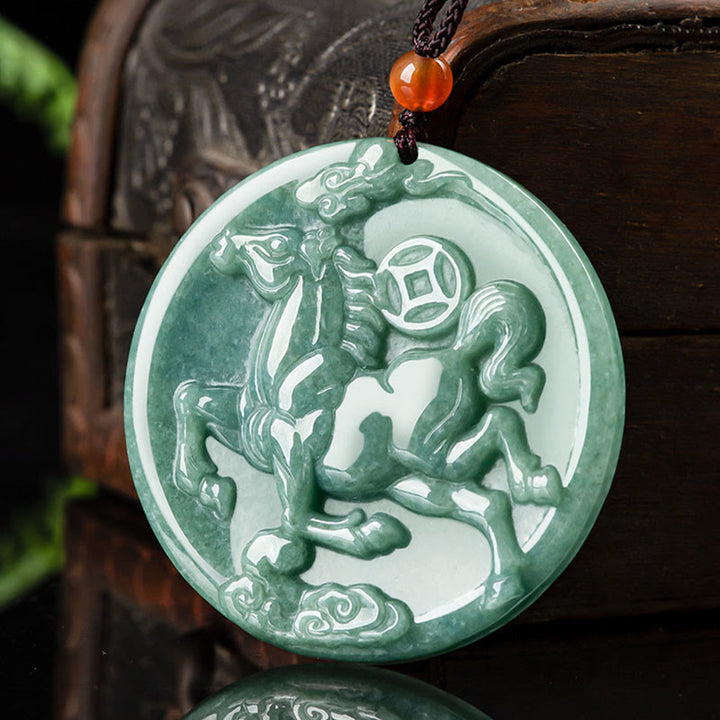 Buddha Stones Year Of The Horse Jade Abundance Luck Necklace Pendants - Jade - image 0