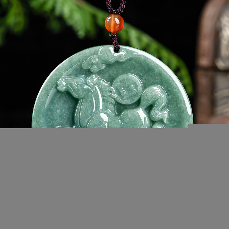 Buddha Stones Year Of The Horse Jade Abundance Luck Necklace Pendants - image 1