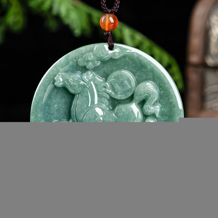 Buddha Stones Year Of The Horse Jade Abundance Luck Necklace Pendants - image 1